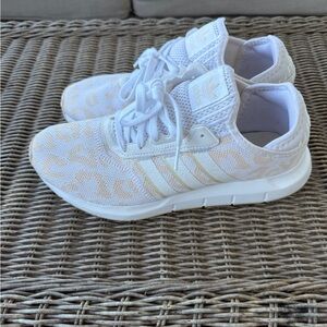 adidas White and Cream Leopard-Print Athletic Sneakers